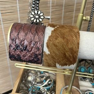 Two Cowboy Western Cow Fur Snake Print Thick Bracelets